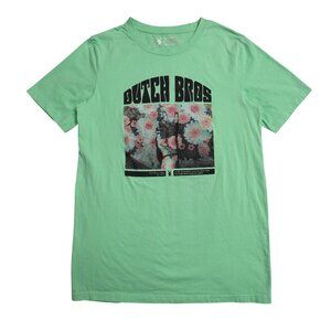 Dutch Bros Coffee Short Sleeve Tshirt Mens Medium Light Green Flowers Peace